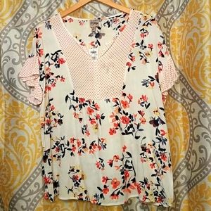 Como Vintage Polka Dot/Floral Blouse, XL